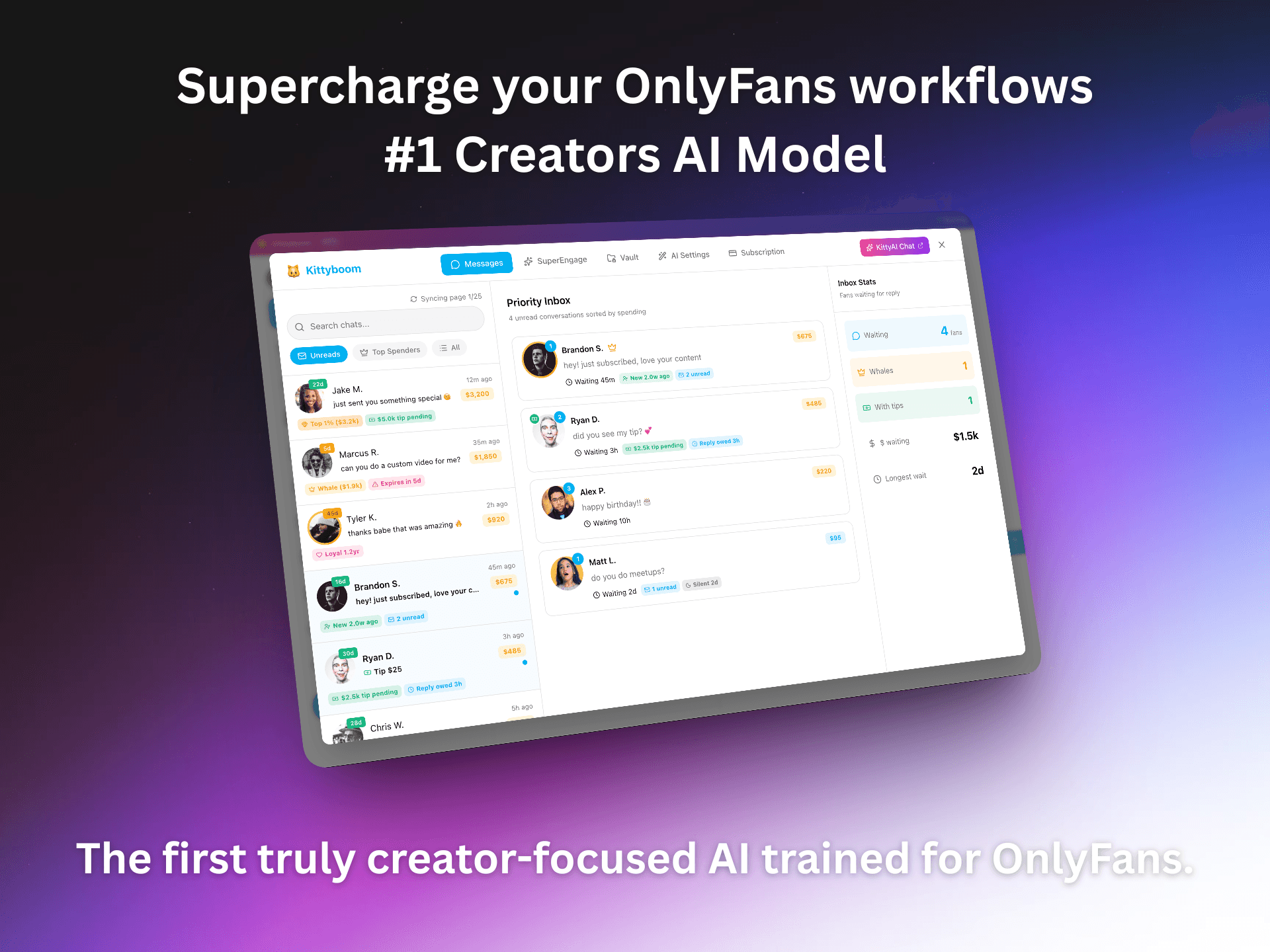 Kittyboom dashboard โ Priority Inbox with AI-powered fan management